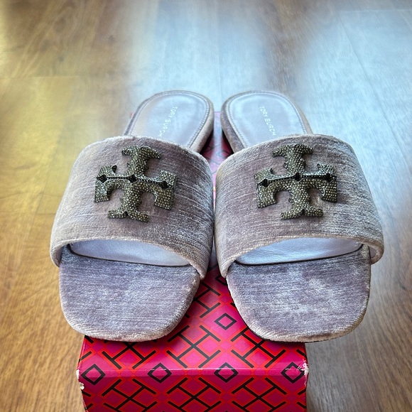 Tory Burch Eleanor Pave Crystal Velvet Slide Sandal Lilac Size 8 NIB - Picture 1 of 7